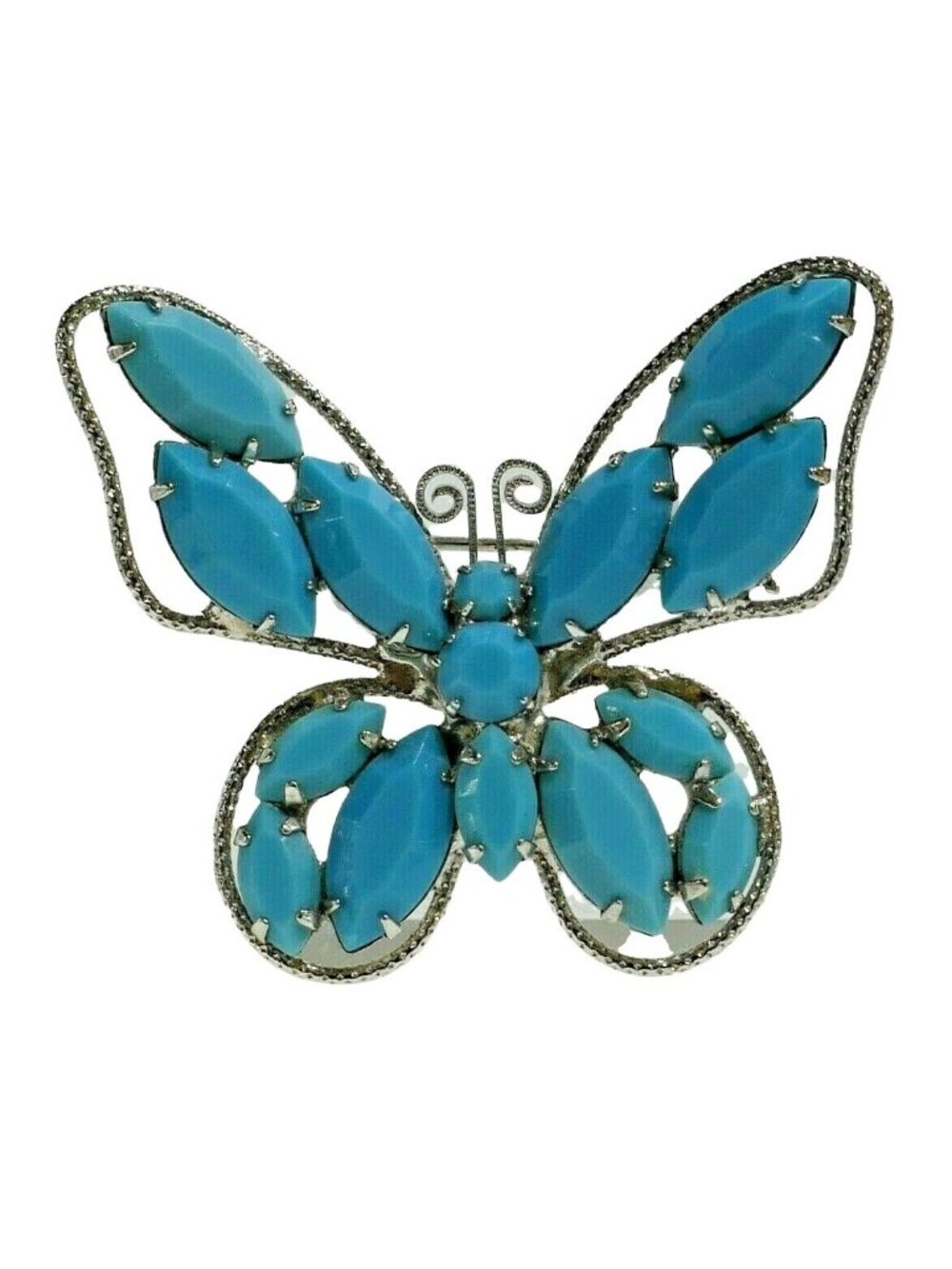 Vintage Juliana D&E Turquoise Butterfly Brooch Pin Silver Tone 2"